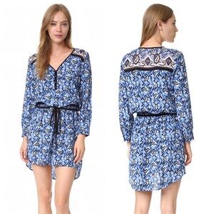 Veronica Beard Blue Ruched Mini Dress with Bishop Sleeves